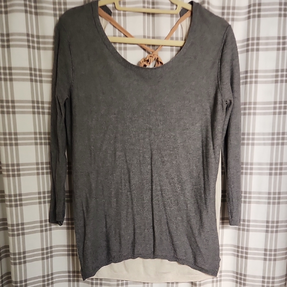 Babaton sweater silk/cashmere size S GREY and IVORY. Sexy Open Back!